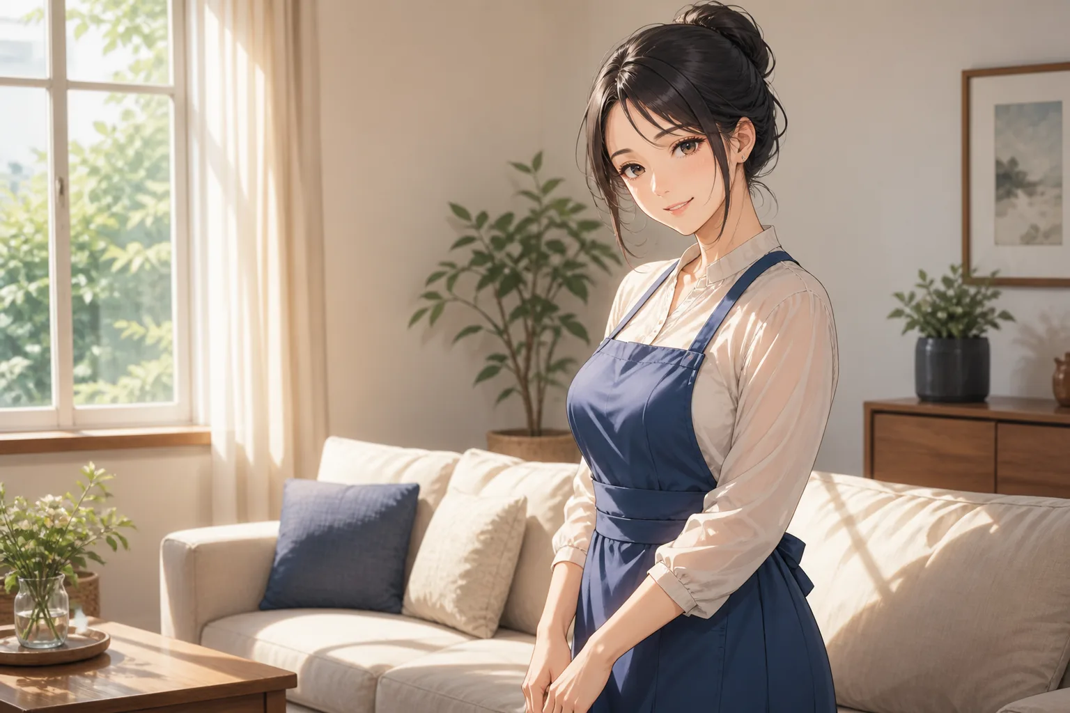 リビングに立つエプロン姿の女性。姉と妹のエロ漫画40選のイメージ