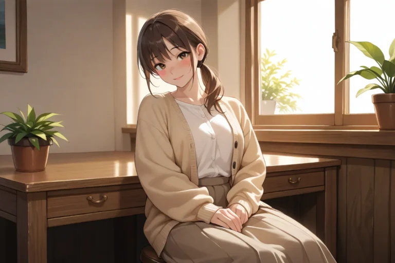 窓辺の机に座る女性。学園という舞台の解説記事のイメージ