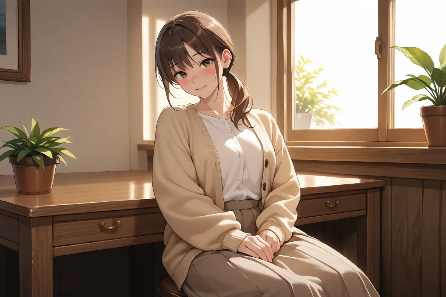 窓辺の机に座る女性。学園という舞台の解説記事のイメージ