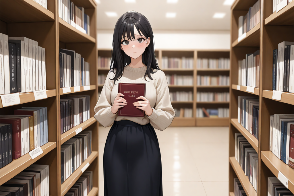 書店で一冊を手に立つ女性。はじめて成年コミックを買う人がつまずく点を解説する記事のイメージ