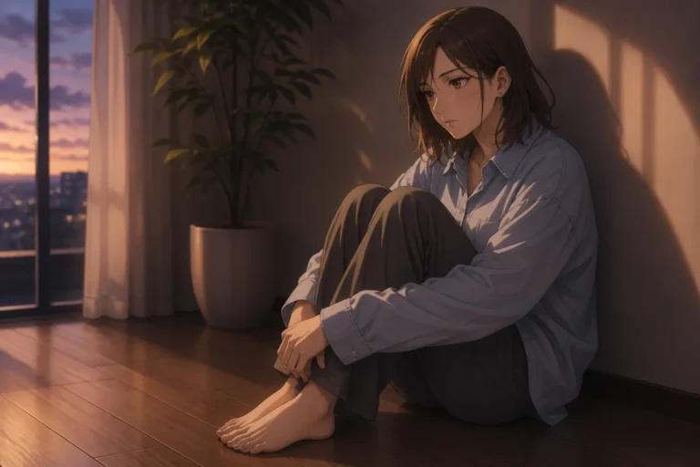 床に座り膝を抱える女性。はじめてつまずくことの記事のイメージ