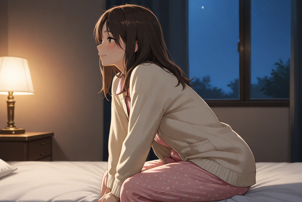 夜のベッドでくつろぐ女性。イチャラブというジャンルの解説記事のイメージ