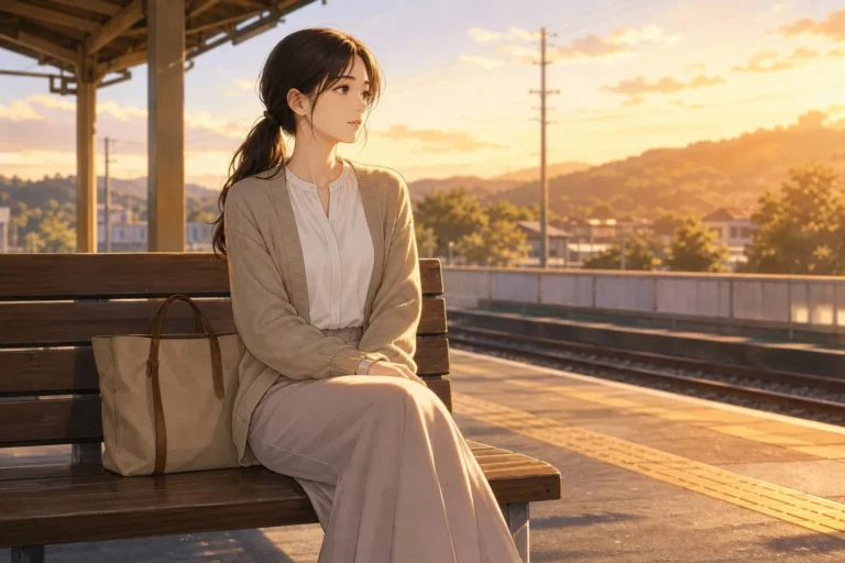 夕方の駅のホームのベンチに座る女性。女子校生のエロ漫画おすすめ50選のイメージ