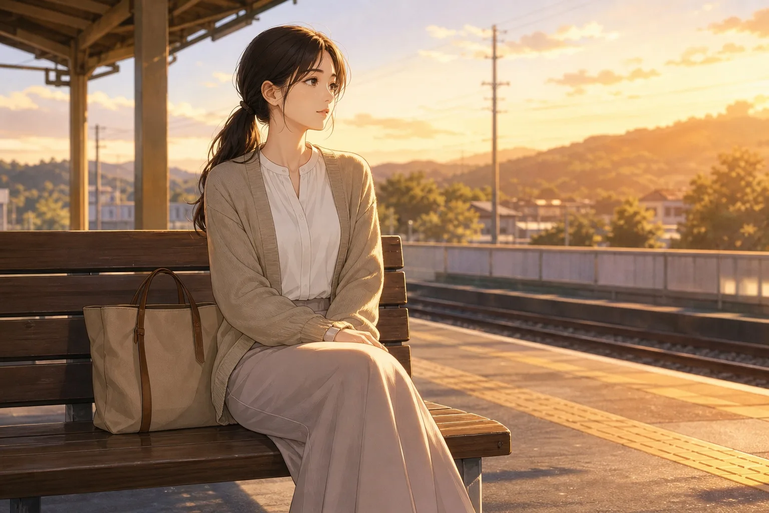 夕方の駅のホームのベンチに座る女性。女子校生のエロ漫画おすすめ50選のイメージ