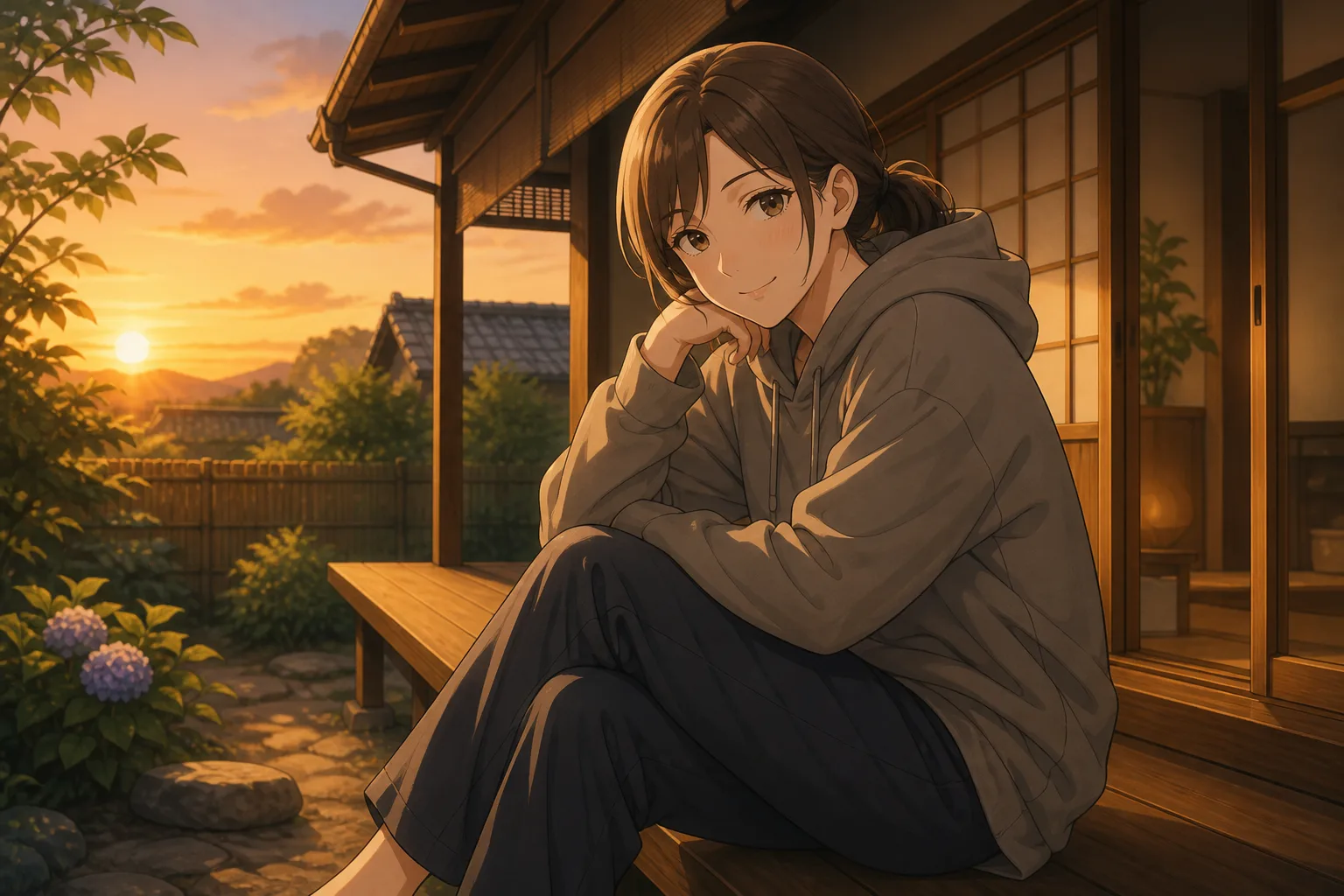 縁側に座る女性。幼なじみというジャンルの解説記事のイメージ